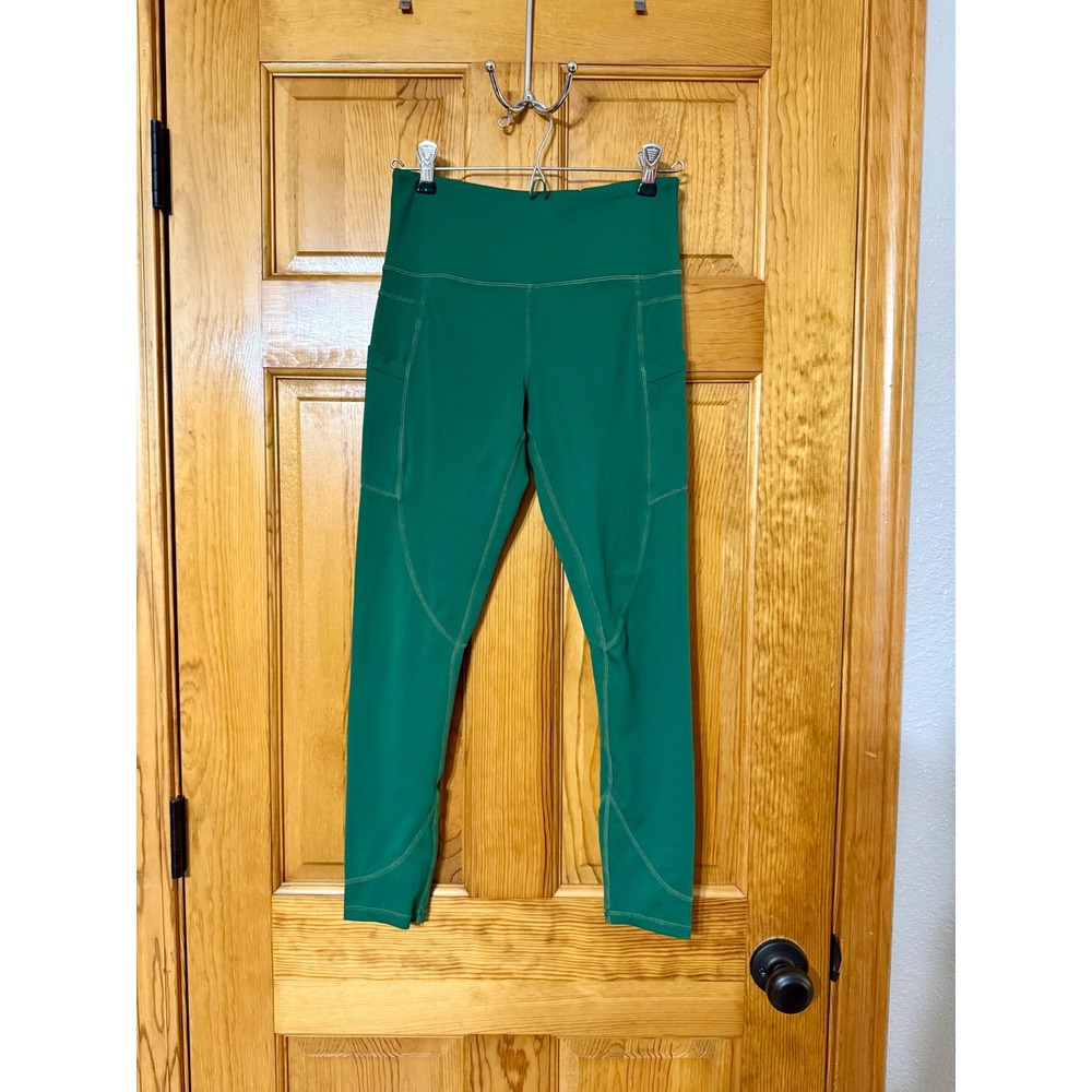 ZYIA Active High Waisted Pocket Capri Leggings Green Athletic Workout Sz 4